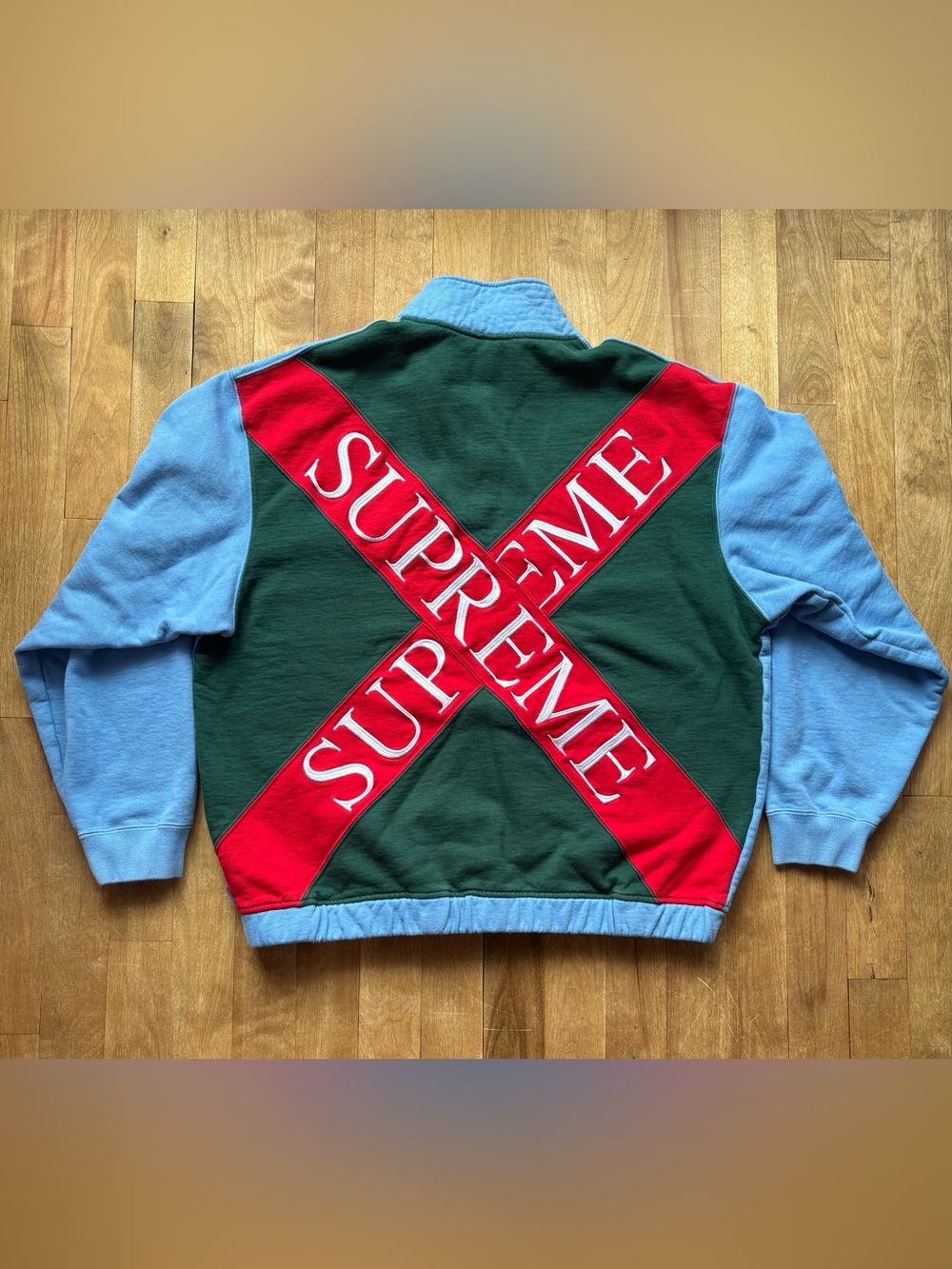 Supreme Cross Half Men's Sweatshirt Long Sleeves Green / Blue (Rare)